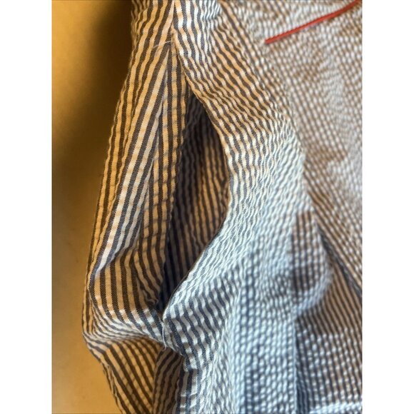 Jessica Simpson Blue White Seersucker Dress Orange Trim Pockets Lined Size 8 - Picture 10 of 10